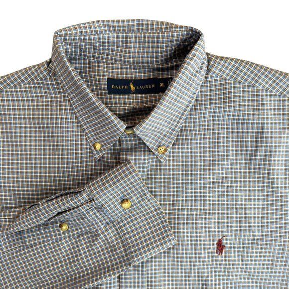 Ralph Lauren Button Up Shirt Mens Size XL Checkered Cotton Old‎ Money Work Pony - Picture 1 of 8
